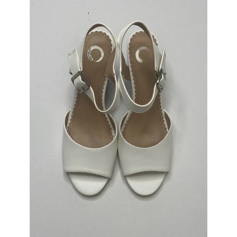 Journee Collection Wedge Dress Sandal‎ Women's 10 White Adjustable Strap NEW